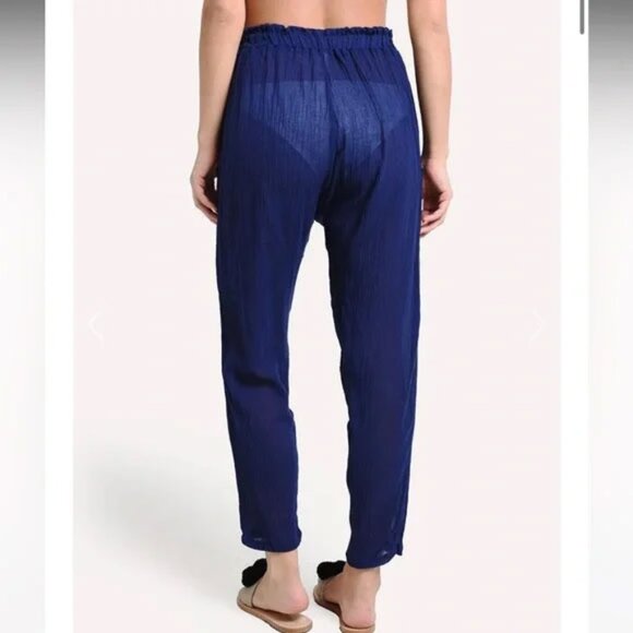 Eberjey 100% Cotton Hudson Pants M/L Navy Lightweight Coverup - Picture 3 of 8